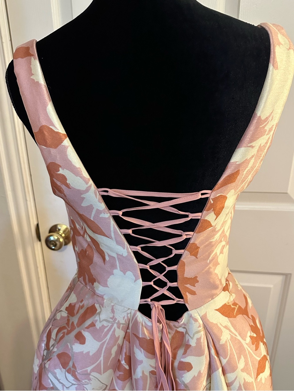 BHLDN Pink Floral Square Neck Lace Up Fit & Flare Midi Dress L - Picture 6 of 16